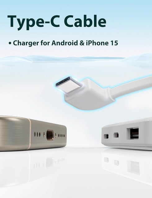 miisso 6000mah Ultra Slim Power Bank, Card Size Built in USB C Cords Battery Pack, Portable Charger for Phones, Snow