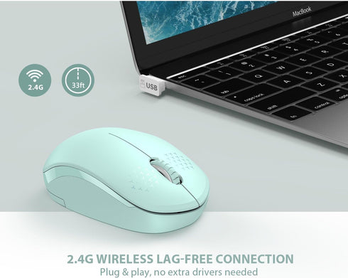 seenda Wireless Mouse, Mint Green, 2.4G Noiseless Mouse with USB Receiver for PC, Tablet, Laptop