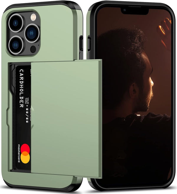 Nvollnoe iPhone 13 Pro Case - Heavy Duty, Dual Layer, Shockproof, Slim Wallet with Hidden Card Slot (Green) for Men &