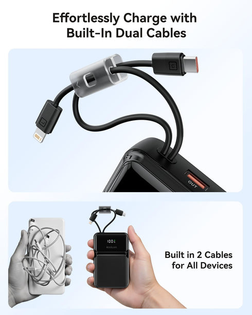 Kuulaa 20000mAh, 22.5W Pack 17 16 15 14 13 12 Portable Charger with Built in Cables Travel Power Bank with LED Display