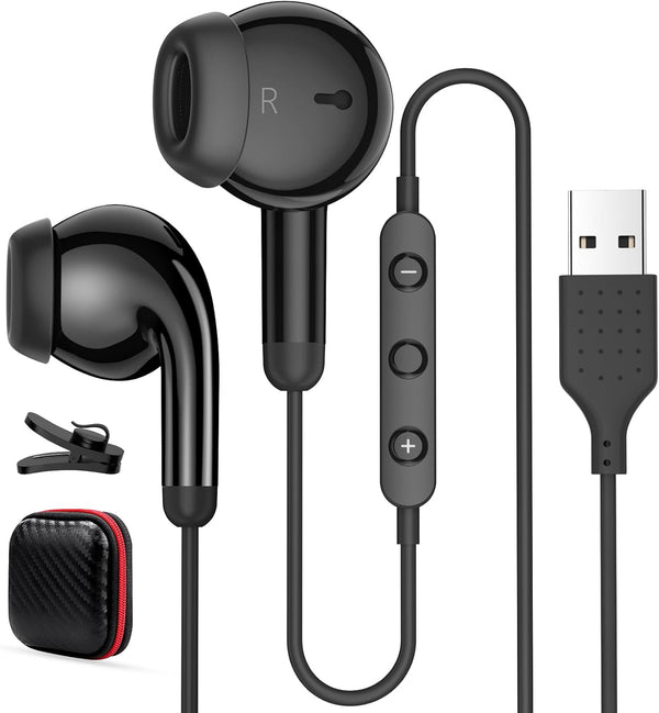 USB Earbuds for PC,Headphones with Microphone for Computer,Wired USB Headset with Mic