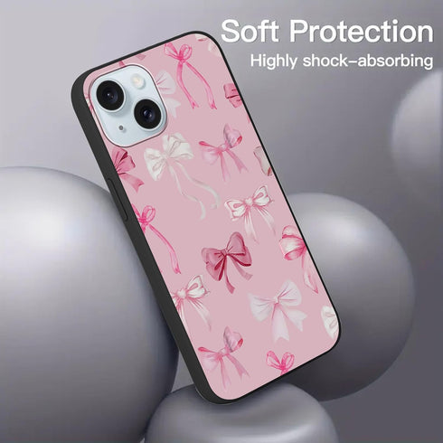 Aoldimu 15 6.1",Pink 15 Bow Phone Case for iPhone Aesthetic Cute Ribbon Bowknot Pattern Print Design Girly Cover