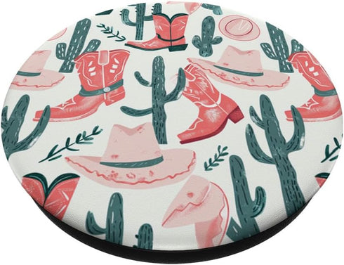 Vintage Cowboy Hat Boot & Cactus Pattern Cowgirl Western Pink PopSockets Standard PopGrip