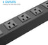 Metal Wall Mount Power Strip, 6 AC Outlets, Aluminum Alloy Socket with Switch, 3 FT Power Cord, Black