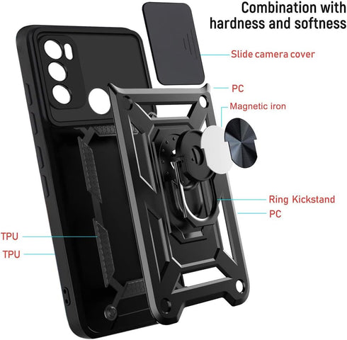 CCSmall Case for Motorola Moto G60 with Slide Camera Cover, Heavy Duty Protection Phone Case with Kickstand