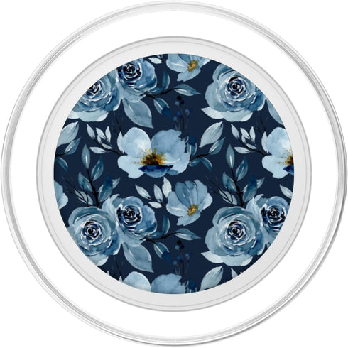 PopSockets PopGrip for MagSafe, Blue Watercolor Flower Pattern.