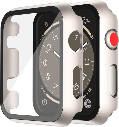 Misxi 2 Pack Hard PC Case with Tempered Glass Screen Protector Compatible with Apple Watch Series 3/2 38mm, Anti-Drop