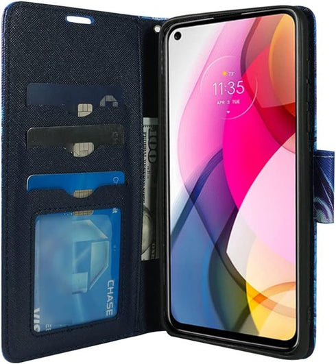 Zase Moto G Stylus 5G Wallet Phone Case for Women, PU Leather Flip Folio Cover with Kickstand, ID Card Slot (Blue