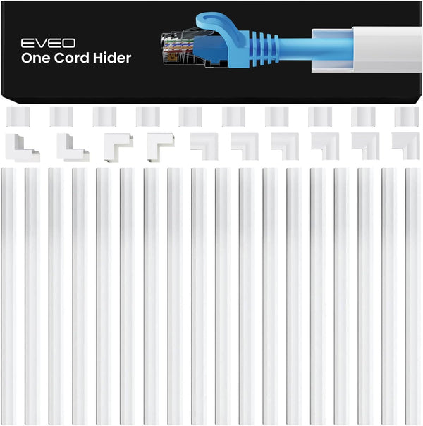 EVEO Cord Hider, 300” Cable Hider for Wires on Wall, Cable Cover for TV, White