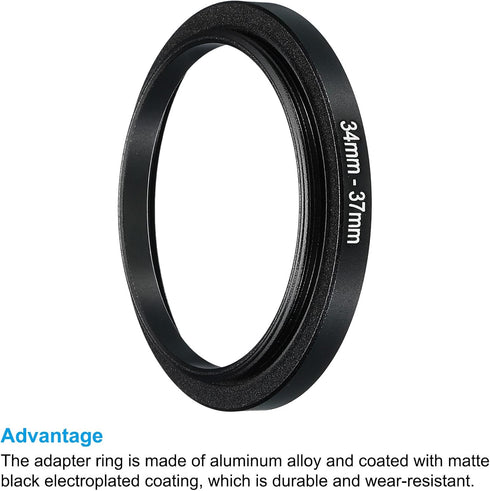 PATIKIL 34mm-37mm Metal Step Up Ring, Aluminum Camera Lens Filter Adapter Ring for Lenses Hood, Black
