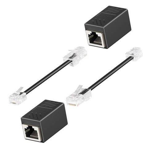 RJ45 to RJ11 Adapter, 2 Pack Phone Jack to Ethernet Adapter, Black Phone Line to Ethernet Adapter, RJ45 Female to RJ11