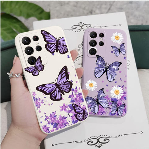 Cute Butterfly Case for Galaxy Note 20 Ultra, Soft TPU Bumper, Shockproof Protective Cover for Women Girls - Purple