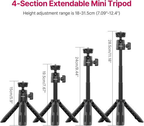 ULANZI M12 Extendable Selfie Stick for Gopro, Portable Vlog Cell Phone Tripod Stand with Phone Mount and Gopro Adapter, Mini Hand Grip Compatible with Gopro Hero 10/9/8/7/6/5 and Smartphone