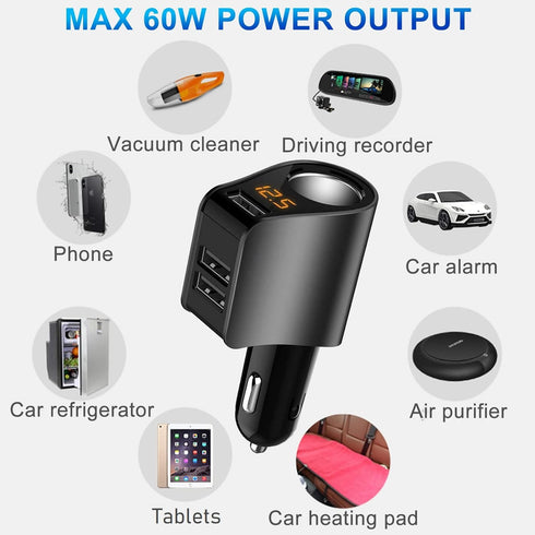 LIHAN Cigarette Lighter Socket Adapter, Car Charger for 12V/24V Outlet Plug Splitter with Multi USB Ports