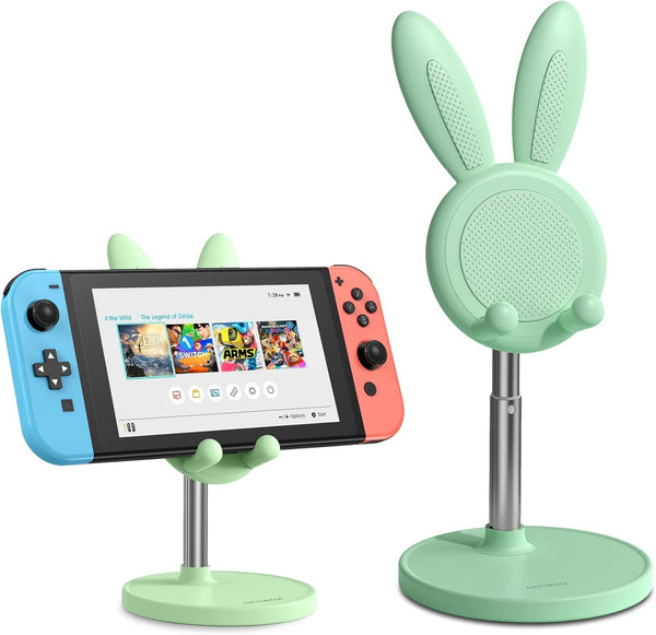 OATSBASF Adjustable Cute Bunny Phone Stand for Desk, Kawaii Phone Holder, Compatible with All Mobile Phones (Green)