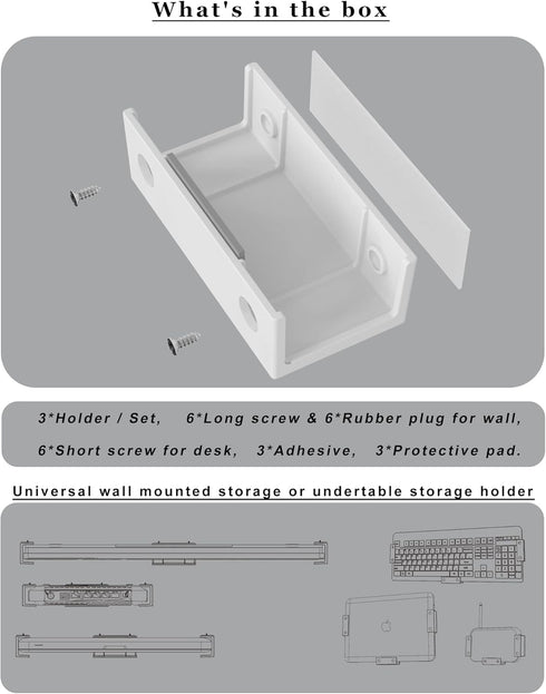 Under Desk Laptop Holder, Macbook Drawer Mount for Keyboard & Small Devices, Cable Box Wall Mount Tray Organizer White