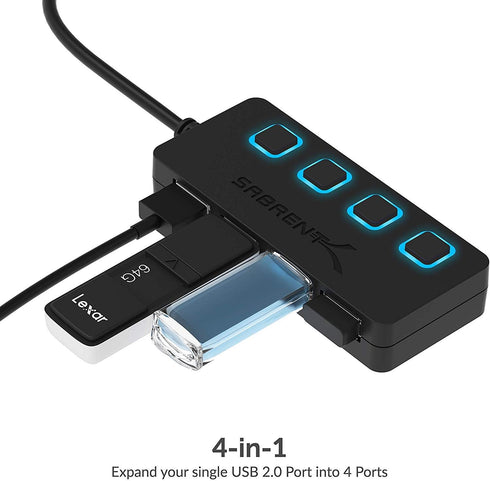 SABRENT 4 Port USB 2.0 Data Hub with Individual LED Power Switches, Charging NOT Supported for Mac & PC