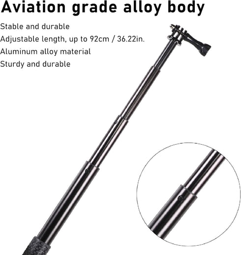 Vikye 36 Inch Selfie Stick, Aluminum Alloy Selfie Stick Tripod with Anti Slip Handle, Extendable Lightweight Selfie