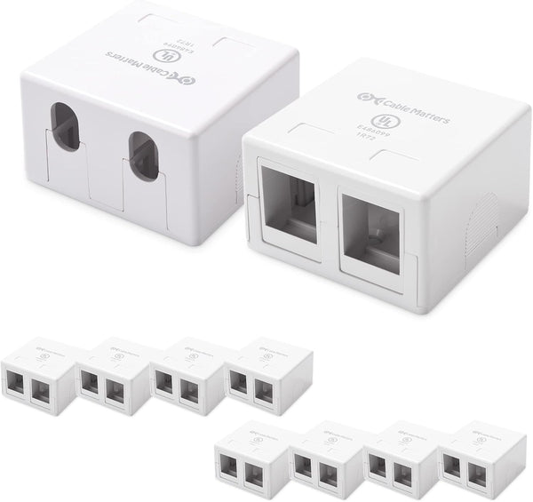Cable Matters UL Listed 10-Pack 2-Port Keystone Jack Surface Mount Box, White