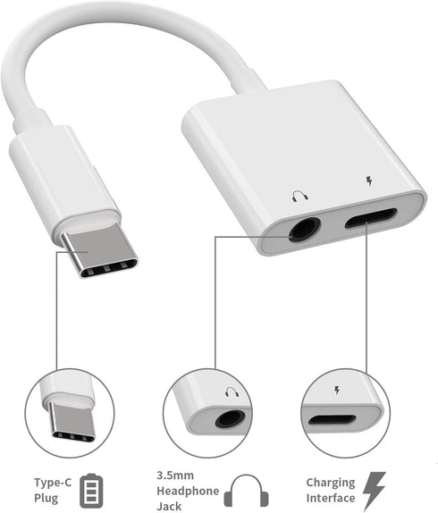 USB C to 3.5mm Headphone Charger Adapter Type C Earphone Jack AUX dongle Audio Fast Charging Cable Cord Compatible for Samsung Galaxy for IPhone15 Pro Max Plus ipad 10?Air4/5?Mini6?Pro 12.9