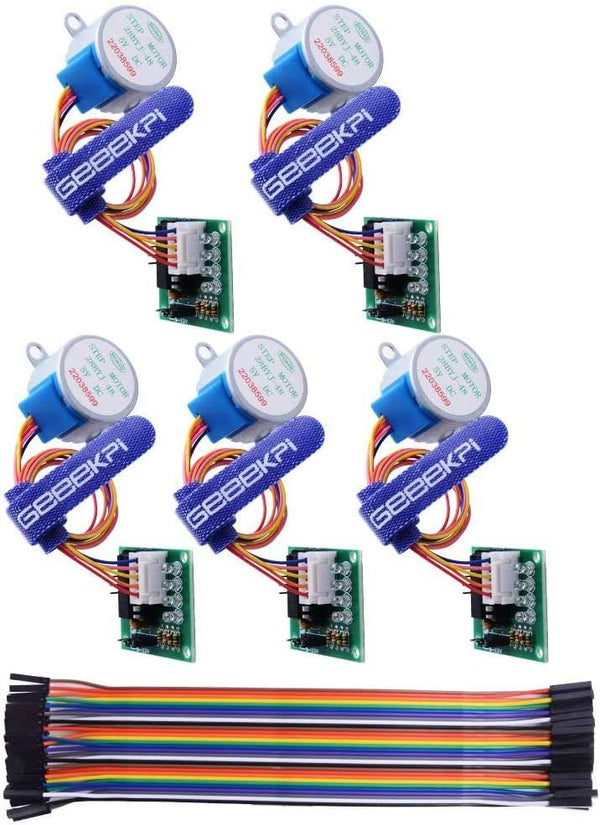 GeeekPi 5 Pack 28BYJ-48 5V Geared Stepper Motor + Uln2003 Driver Board + Jumper Wires for Arduino