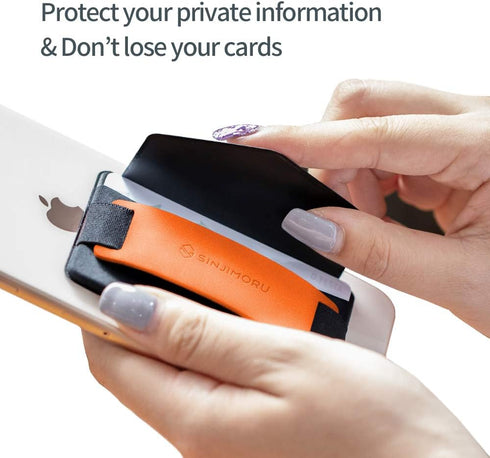 Sinjimoru Phone Grip Card Holder with Phone Stand, Secure Stick on Wallet for iPhone with Kickstand for Table. Sinji