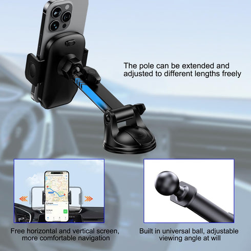 HZEL 360 1.97-4.33" Car Dash Mount Phone Holder, Adjustable Strong Suction Cup Vehicle Windshield Mobile Phone Mount