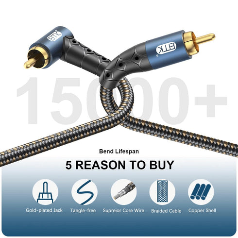 90 24K Systems,Subwoofer(25ft/8m) EMK RCA Subwoofer Cable Degree RCA to RCA Audio Cable Gold-Plated Nylon Braided