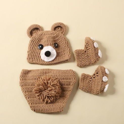 Newborn Photography Props Outfits Knitted Cute Bear Hat Romper Baby Photography Costume for Girl Boy Photoshoot Props