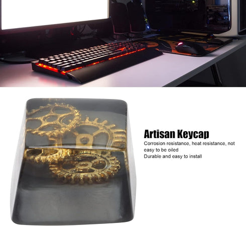 Zopsc Game Resin Keycap, Cute Custom Handmade Keycap for Game Players and Keyboard Enthusiasts, Black Gear