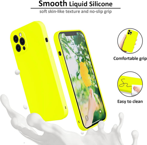 Compatible with iPhone 12 Pro Case Fluorescent Yellow, Soft Liquid Silicone Rubber Full-Body Protective Cover