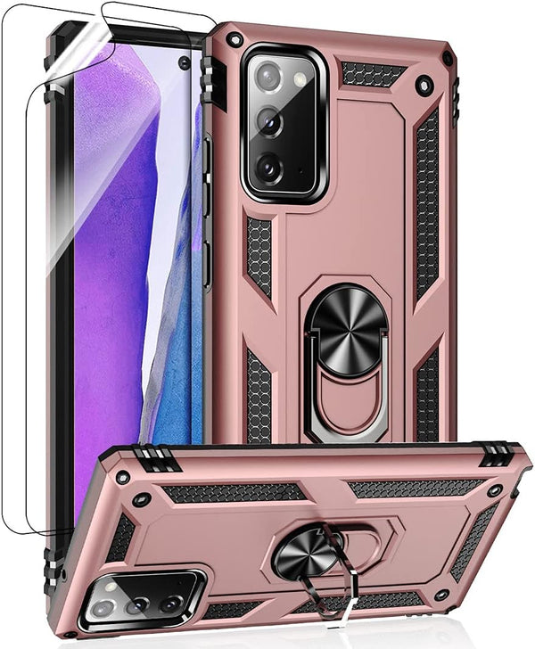Samsung Galaxy Note 20 Case, Note20 5G Military-Grade Shockproof Cover with HD Screen Protectors, Rose Gold