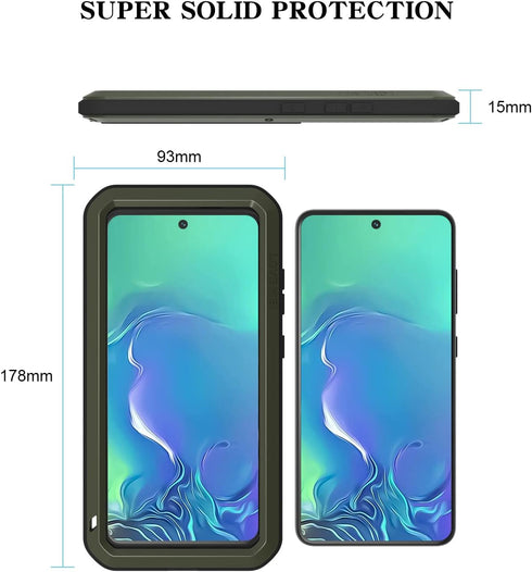 LOVE MEI Military Rugged Case for Samsung Galaxy S21 FE 5G, Shockproof Dustproof Hybrid Metal Silicone Gel Cover with