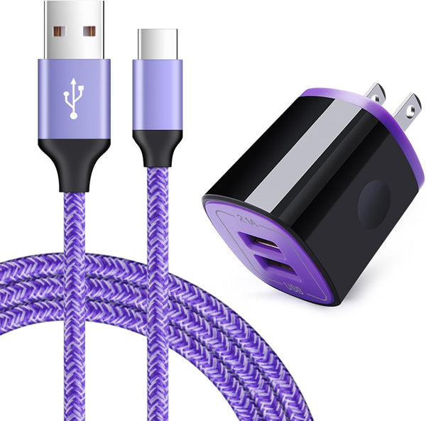 6ft Type C Charger Cable & USB Wall Adapter for Samsung Galaxy S24 S23 S22 S21 S20 FE Z Flip 5 4 Z Fold5 & more.