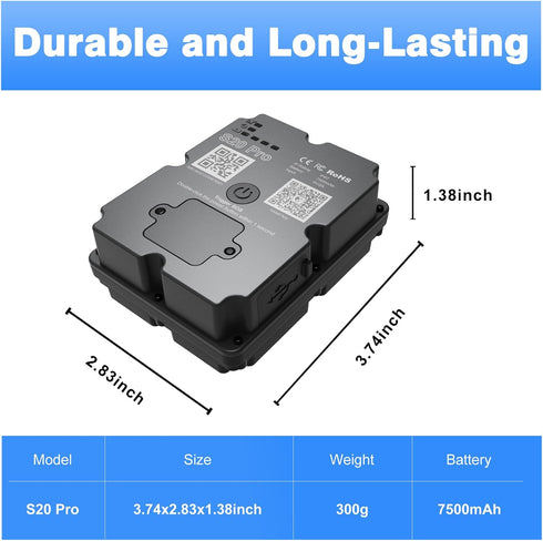 wanwaytech 4G 7500mAh GPS Tracker Vehicle - LTE Real-Time GPS Tracking Device for Cars/Trucks, Battery, Worldwide