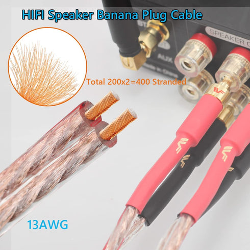 UCINNOVATE 2Pack 4m 13AWG Speaker Cable with Gold Plated Banana Plugs, Pre-Connected HiFi Copper for Home Theater