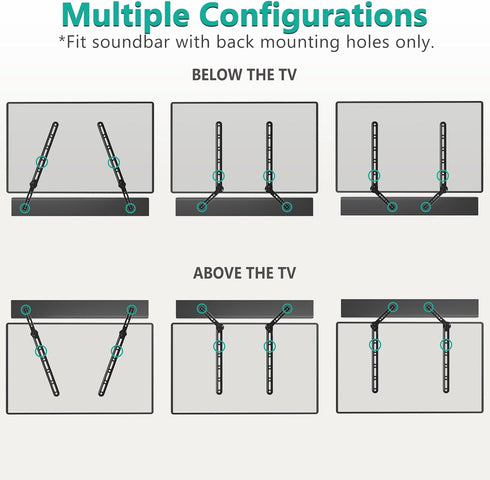 WALI Sound Bar Mount Bracket for Mounting Above or Under TV, Adjustable 3 Angled Extension Arm, Fits Most 23 to 65 Inch