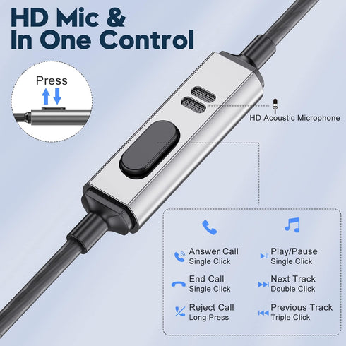 Wired Earbuds with Microphone, in Ear Headphones with Heavy Bass &Noise Isolation, High Sound Quality in-Ear Earphones Compatible with Samsung, Tablet, Laptop,MP3, Android Phones and All 3.5mm Jack