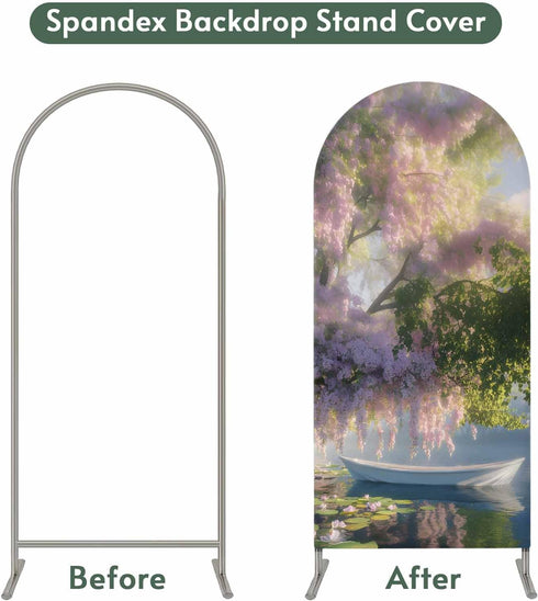 Jnbasdffb 7.2 Forest Flowers Wedding Arch Cover,Stretchy Spandex Arch Backdrop Stand Covers FT,Pink Green Oil Painting