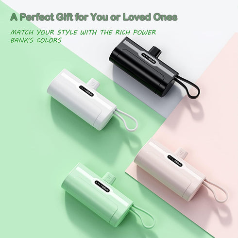 Portable Mini Power Bank Charger for iPhone (Direct Plugin) and USB C Android Device, 4800mAh Emergency Charge