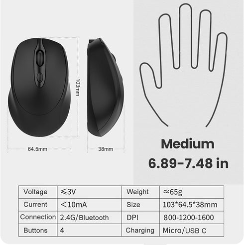 Bluetooth Wireless Mouse USB C, Rechargeable Silent Ergonomic Mouse for Macbook Air Pro/Computer/Laptop