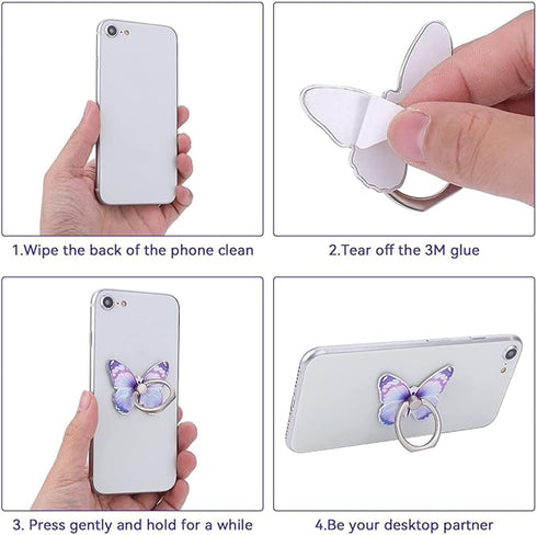 HZZADZXW 2 360 Pcs Butterfly Cell Phone Ring Stand Holder, Cute Butterfly Design Finger Rotating Metal Hand Phone Stand