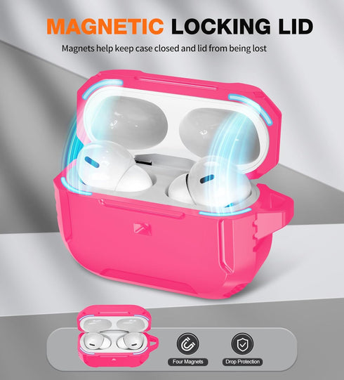 MATEKXY AirPods Pro Case with Cleaner Kit, Shockproof Cover with Lanyard & Keychain, Compatible with MagSafe - Pink