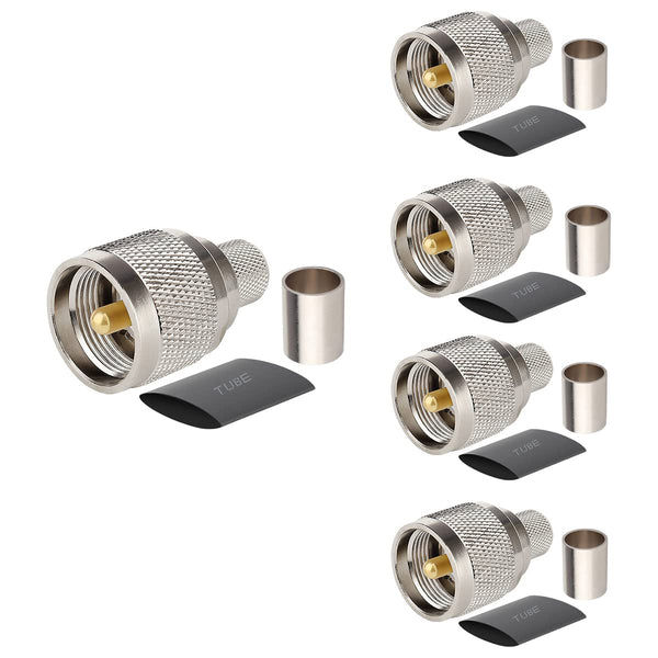 PL259 Male Crimp Coax Connector, SO239 UHF for LMR400/KMR400/RG8/RG8U/RG213/9913/7D-FB Coax Cable (Pack of 5)