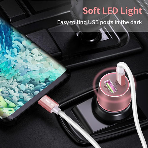 USB C Car Charger, 48W 2-Port Fast Charging Adapter with PD & QC3.0 for iPhone 15 Pro Max, Samsung Galaxy