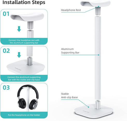Heavy Base Headphone Stand for Gaming Headsets, Compatible with AirPods Max, Pro, Sony, Beats, Bose, Razer (White)