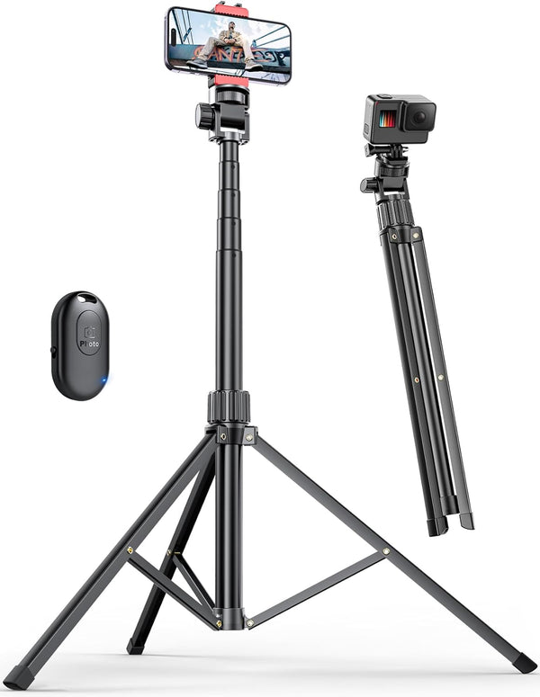 Pnitri 71'' Phone Tripod Stand, Extendable Reinforced Aluminum Phone Stand with Wireless Remote,