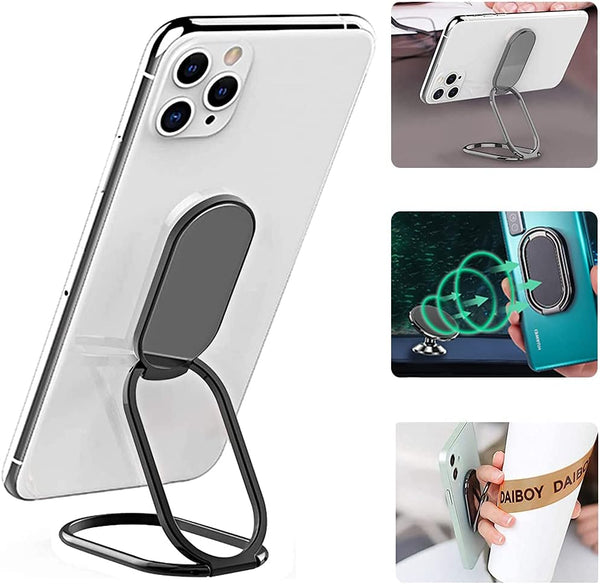 Cell Phone Ring Holder Finger Kickstand - CLZWiiN Foldable 360° Rotation Stand for Desk, Magnetic Car Mount, Gun Black