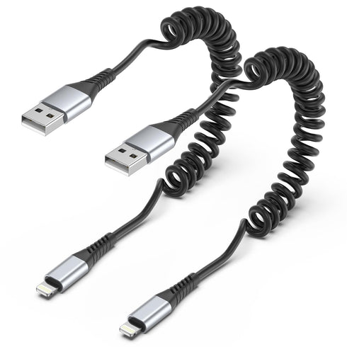Coiled Lightning Cable, 2 Pack Coiled iPhone Charger Cable for Car Compatible with iPhone 14 13 12 11 Pro Max