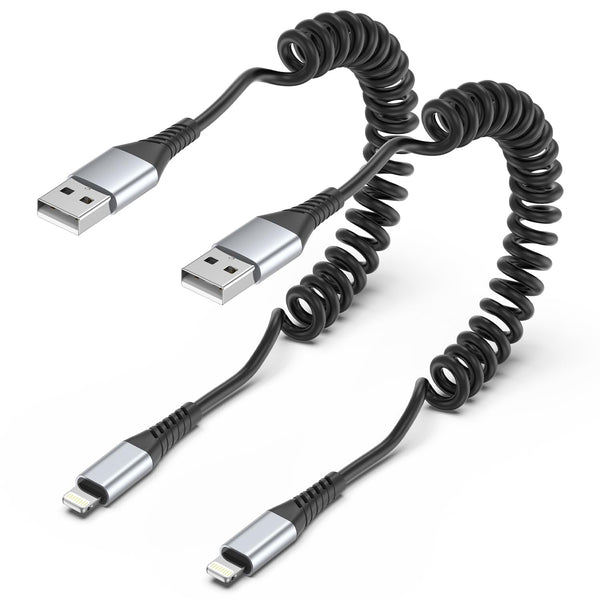 Coiled Lightning Cable, 2 Pack Coiled iPhone Charger Cable for Car Compatible with iPhone 14 13 12 11 Pro Max